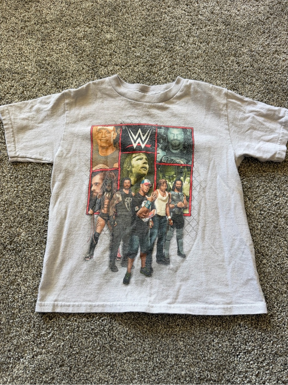 WWE Kids Short Sleeve Tee in Light Gray with Wrestler Graphic